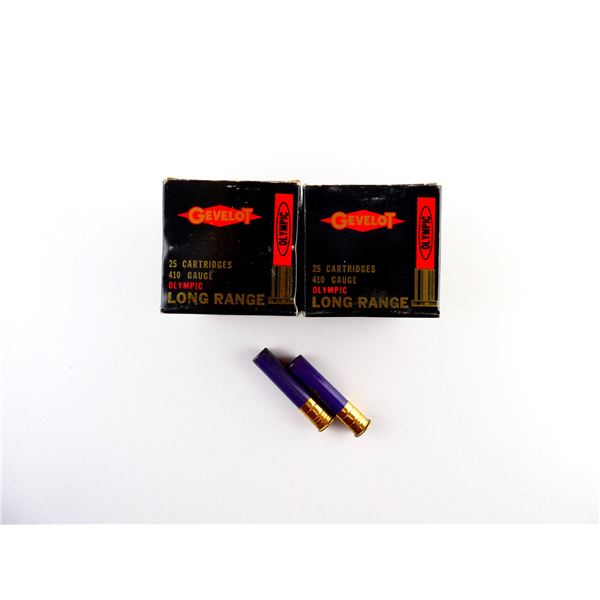COLLECTIBLE ASSORTED GEVELOT OLYMPIC .410 GAUGE 2 1/2" SHOT SHELL AMMO LOT