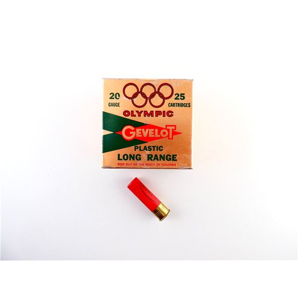 COLLECTIBLE GEVELOT OLYMPIC 20 GAUGE 2 3/4' SHOT SHELL AMMO LOT