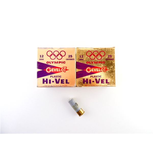 COLLECTIBLE ASSORTED GEVELOT OLYMPIC 12 GAUGE 2 3/4" MAG SHOT SHELL AMMO LOT
