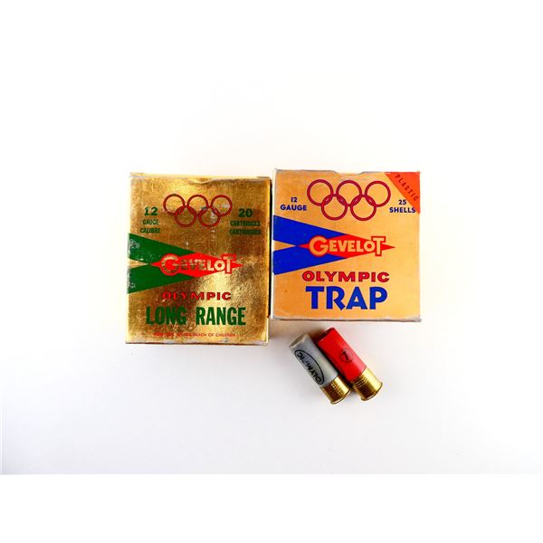 COLLECTIBLE ASSORTED GEVELOT OLYMPIC 12 GAUGE 2 3/4" SHOT SHELL AMMO LOT