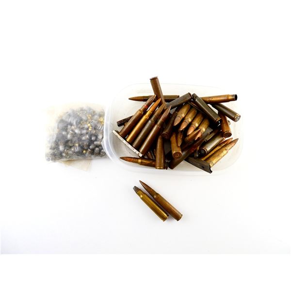 ASSORTED AMMO / NON-PRIMED BRASS CASE AND BULLETS LOT