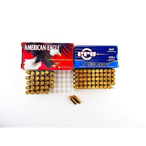 ASSORTED FEDERAL AMERICAN EAGLE AND PPU 9MM LUGER AMMO LOT