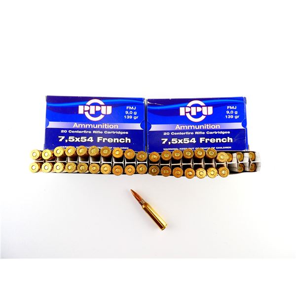 PPU 7.5X54MM FRENCH AMMO AND NON-PRIMED BRASS CASES LOT