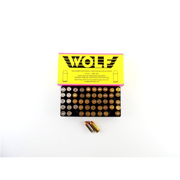 WOLF FACTORY RELOADED 10MM AUTO AMMO AND NON-PRIMED BRASS CASES LOT