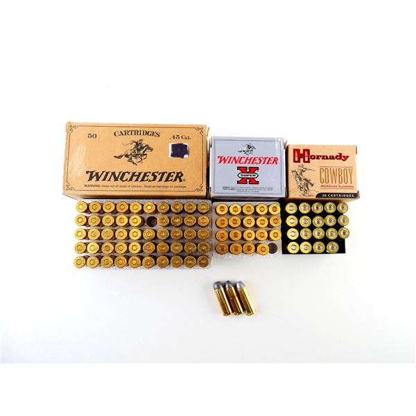 ASSORTED WINCHESTER AND HORNADY .45 COLT AMMO AND NON-PRIMED BRASS CASES LOT