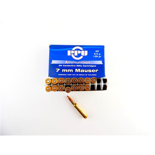 PPU 7MM MAUSER AMMO AND NON-PRIMED BRASS CASES LOT