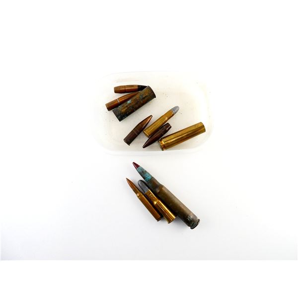 ASSORTED MILITARY AMMO / NON-PRIMED BRASS CASES AND PROJECTILES LOT