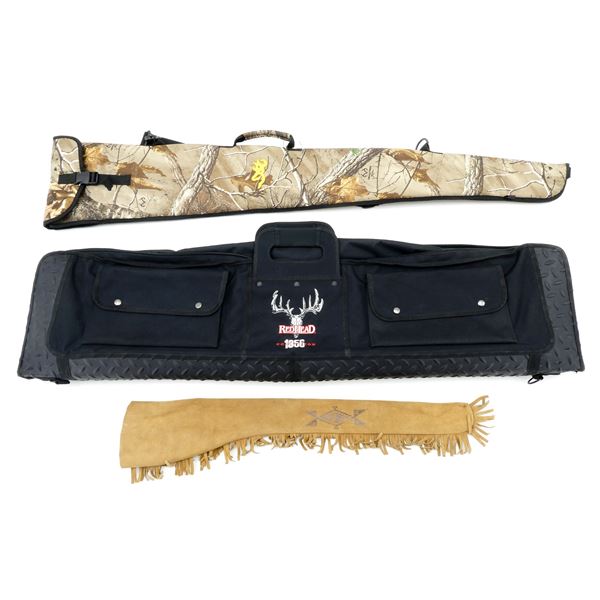 ASSORTED SOFT PADDED RIFLE CASES AND LEATHER RIFLE SLIDE IN CASE LOT