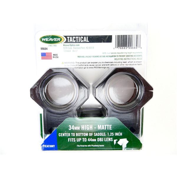 WEAVER TACTICAL 34MM HIGH  PICATINNY SCOPE RINGS