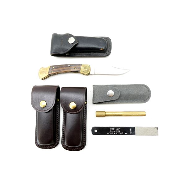 BUCK FOLDING KNIFE & ASSORTED SHEATHS, ETC. LOT