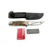 Image 1 : SCHRADE WALDEN HUNTING/SKINNING KNIFE WITH SHEATH AND KNIFE SHARPENER LOT
