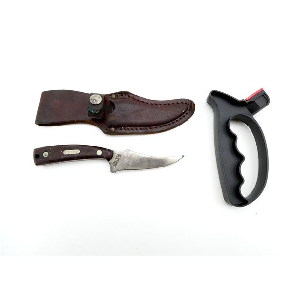 "OLD TIMER" KNIFE WITH SHEATH & SHARPENER LOT