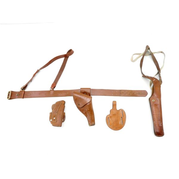 ASSORTED X-LARGE-MEDIUM FRAME LEATHER SHOULDER AND BELT HOLSTERS LOT
