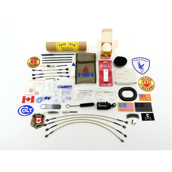 COWBOY SHOOTIN' SPECS, ASSORTED PATCHES, STICKERS & SUPPLIES ETC. LOT