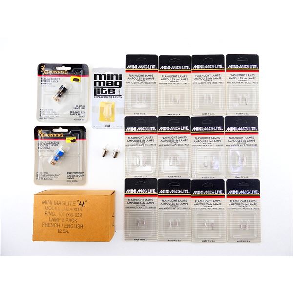 ASSORTED MINI MAG LITE & ASSORTED BROWNING REPLACEMENT LAMP MODULE LOT