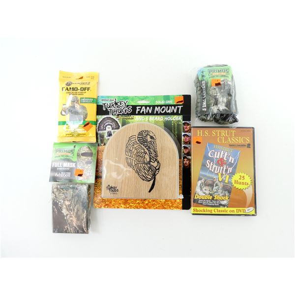 TURKEY MOUNT, CALL LANYARD & CAMOUFLAGE ETC. LOT