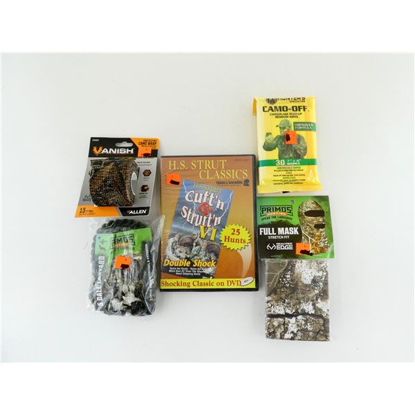CAMO WRAP, CAMOUFLAGE MASK, 5 CALL LANYARD, ETC. LOT