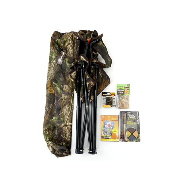 TURKEY HUNTING CALL AND CHAIR, ETC. LOT