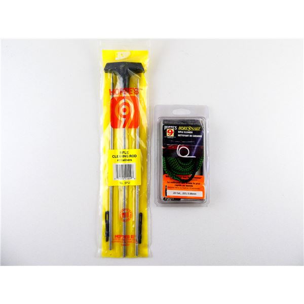 HOPPE'S 9 BORE SNAKE RIFLE CLEANER, & HOPPE'S 9 RIFLE CLEANING ROD LOT