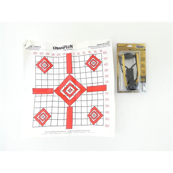 THE WASP FOLDING SLINGSHOT & CHAMPION RE-STICK TARGETS LOT