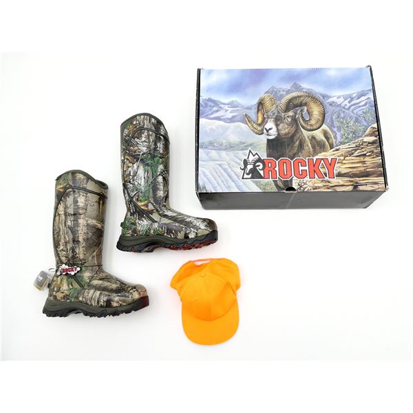 ROCKY MENS 15" THINSULATE RUBBER BOOT CAMO & BLAZE ORANGE HAT