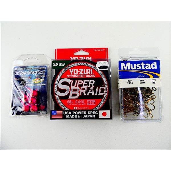 YO-ZURI FISHING LINE, HOOKS, JIG HEADS LOT