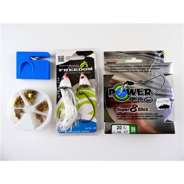 POWER PRO SUPER 8 SLICK FISHING LINE, JIG HEADS, SWIVEL SNAPS, ETC. LOT