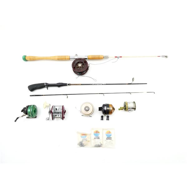 UGLY STICK MINI CAST, PREMAX, ASSORTED REEL & SINKER LOT