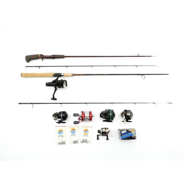 UGLY STICK, KUNNAN, ASSORTED REELS AND SINKER LOT