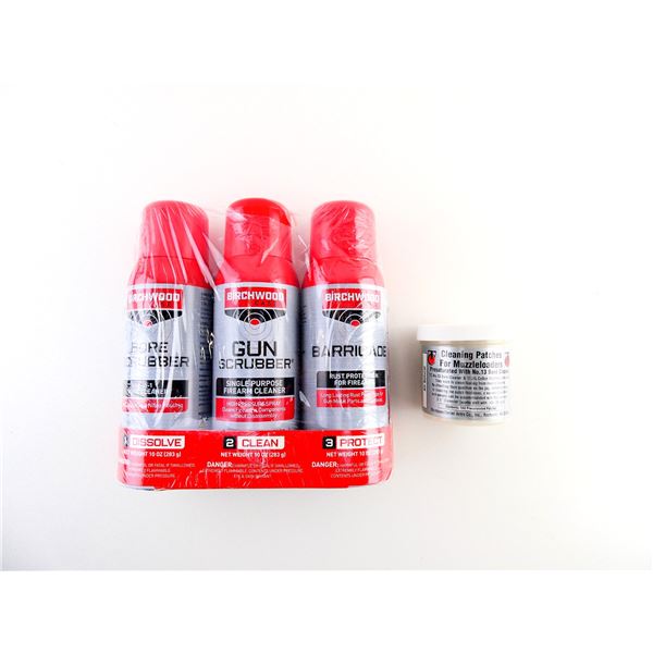 **PICKUP ONLY** BIRCHWOOD CASEY 1-2-3 AEROSOL GUN CLEANING VALUE PACK & TC CLEANING PATCHES