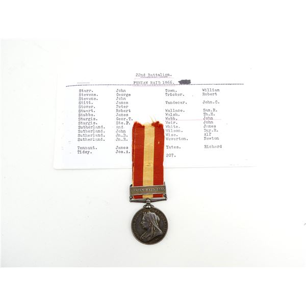 CANADIAN FENIAN RAID NAMED 1866 GENERAL SERVICE MEDAL WITH RIBBON