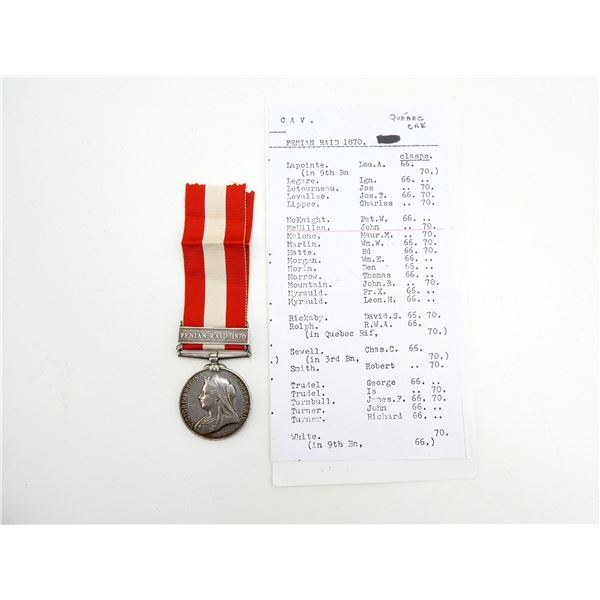 CANADIAN FENIAN RAID NAMED 1870 GENERAL SERVICE MEDAL WITH RIBBON