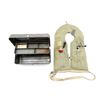 Image 1 : ANTIQUE METAL TACKLE BOX WITH FISHING VEST LOT
