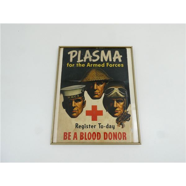 WWII RECRUITMENT BLOOD AND PLASMA FRAMED POSTER