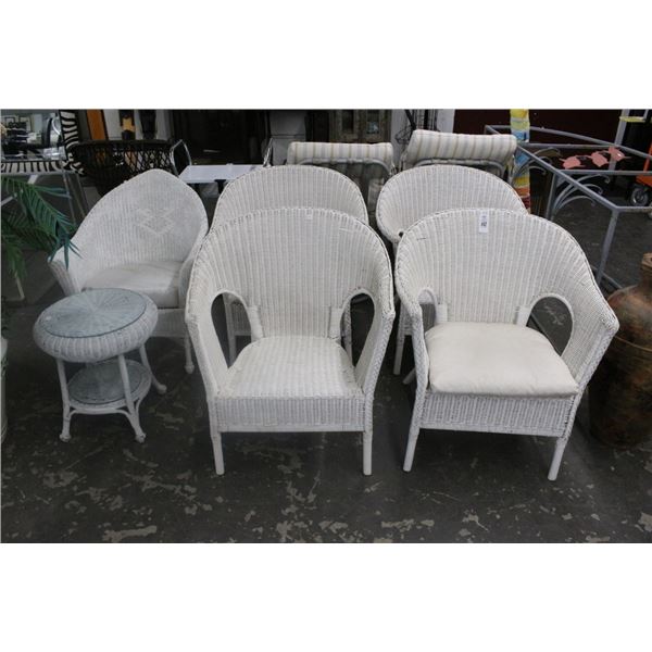 White Wicker Patio Armchairs 5, End Table