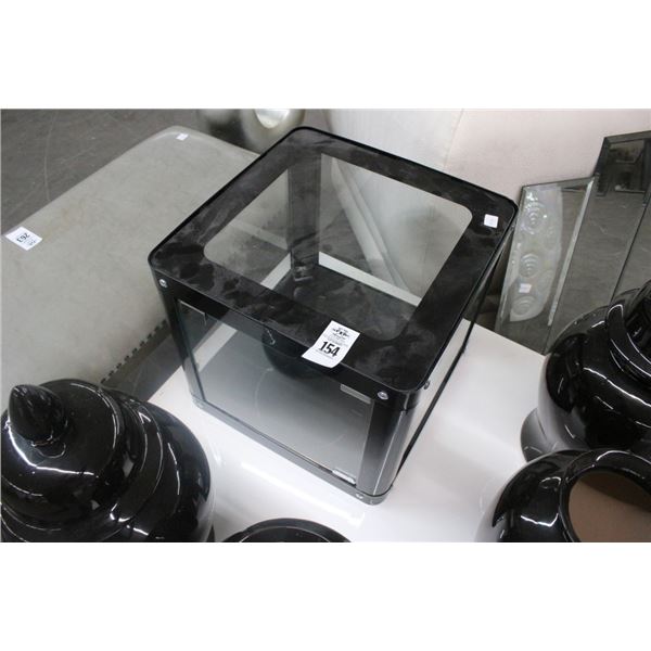 Black Metal Glass Trim Full Vision Curio End Table