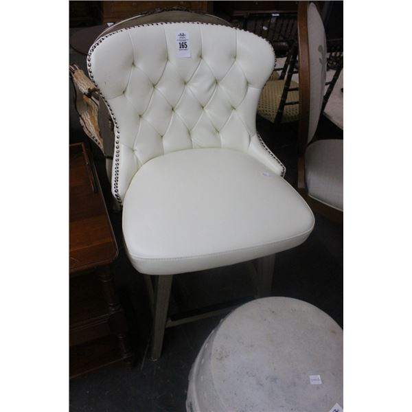 Grey White Tufted Button Trim Swivel Stool