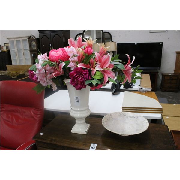 Alabaster Footed Bowl, Silk Floral Centerpiece
