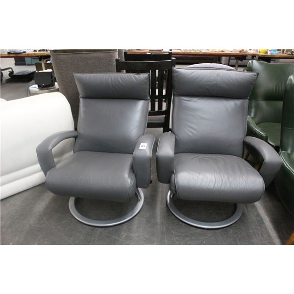 Grey Leather Contemporary Recliners - Pair