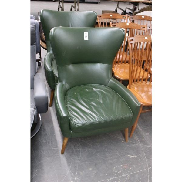 Green Retro Leather Wingback Chairs - Pair
