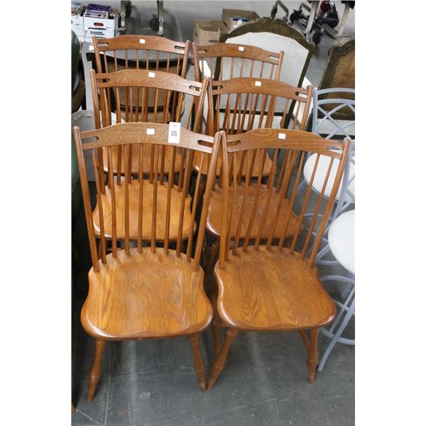 Tiger Oak Spindle Back Dining Chairs - 6