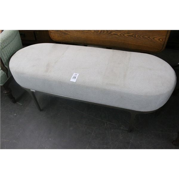 Metal Base Contemporary Oval Grey Padded Hall Bench