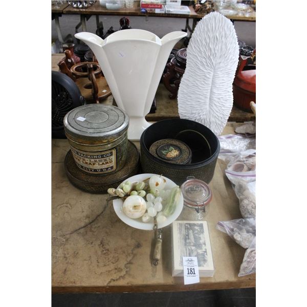 Large Contemporary Vases, Storage Bins, Marble Bowl, Glass Fruit, Décor