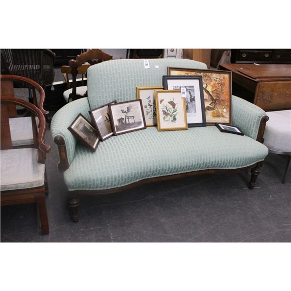 Mahogany Trim Green Padded Antique Sofa