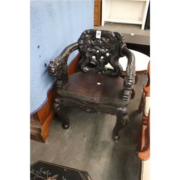 Foo Dog/Dragon Carved Oriental Armchair