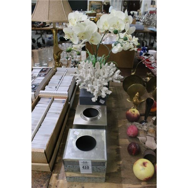 Tissue Boxes, Coral, Mirrored Silk Floral