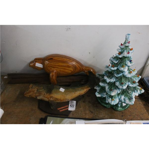 Wood Carved Manatee, Bass Mount, Light Christmas Tree
