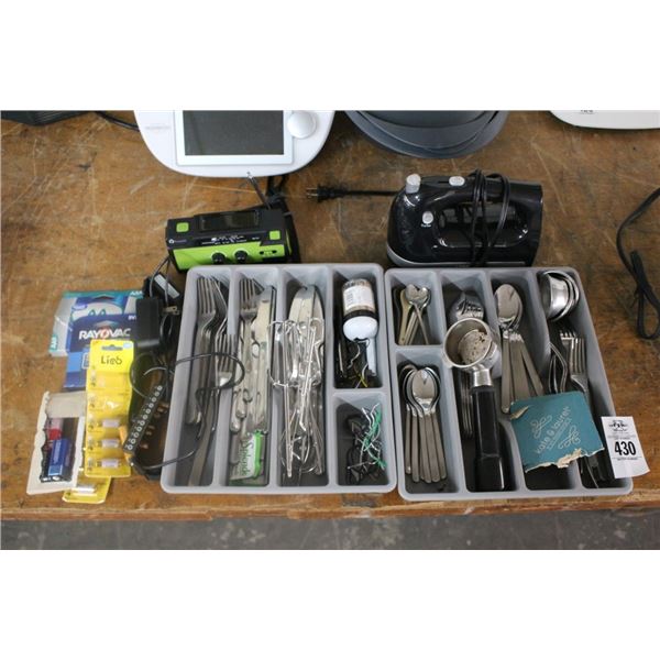 Trays w/Utensils, Blender, Radio, Batteries