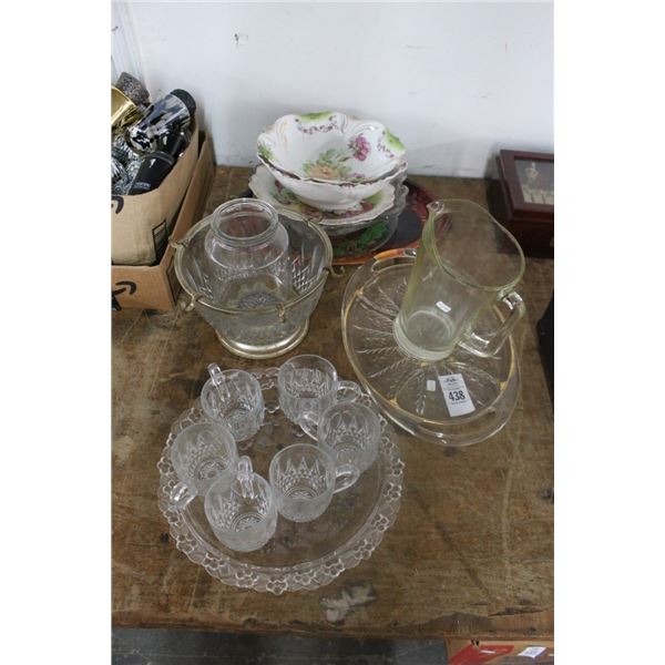 China Floral Bowls, Serving Dishes, Pitcher, Glass Mugs