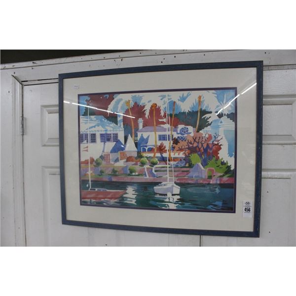 Framed Watercolor Sea Scape Signed Hawk - 30"  X  36"
